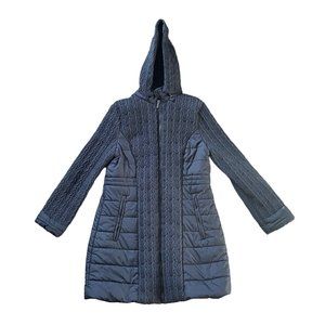 Totes Women's Puffer Parka Coat Knee Length Removable Hood Navy Blue Quilted
